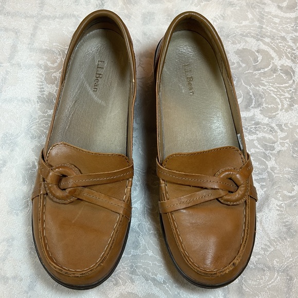 LL Bean Women’s Tan Leather Slip-On Loafer Wedge Shoes, Size 8 M, L.L. Bean EUC - Picture 3 of 11